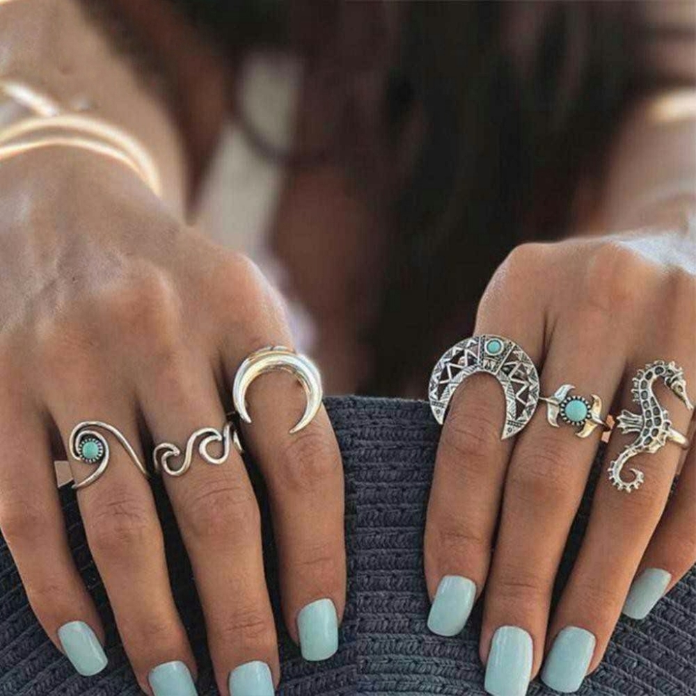 6 Piece Silver Bohemian Ring Set